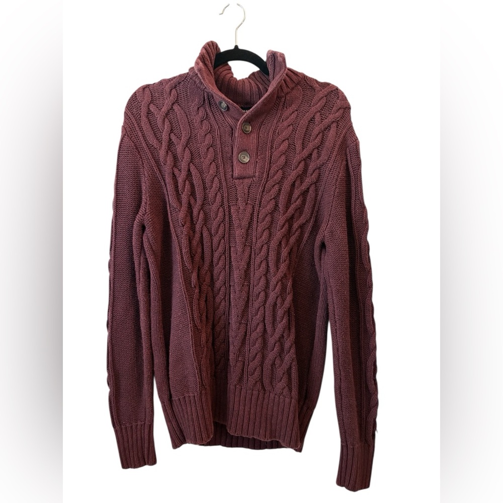 Banana Republic Men's Mock Neck Cable Knit Sweater - Burgundy Size Medium